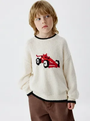 Вязаный джемпер оверсайз с принтом для мальчиков, арт. 6290