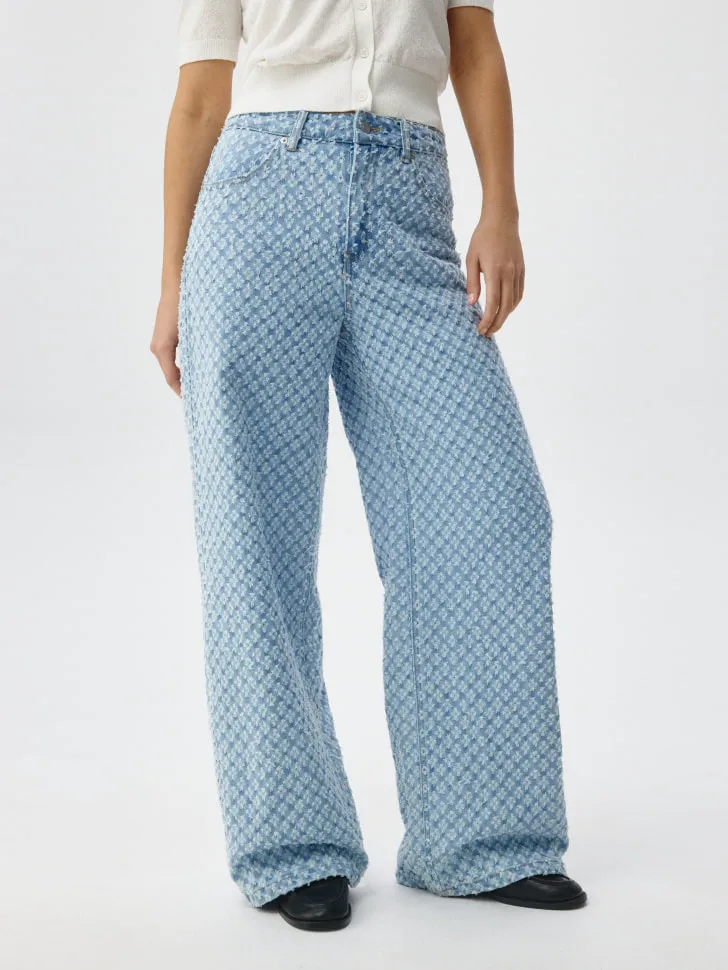 Джинсы Wide Leg с перфорацией, голубой, арт. 6302