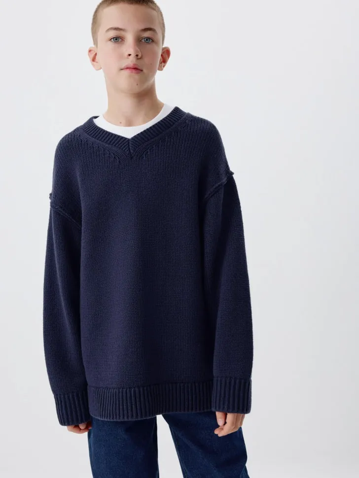 Вязаный джемпер оверсайз для мальчиков, синий, арт. 6313