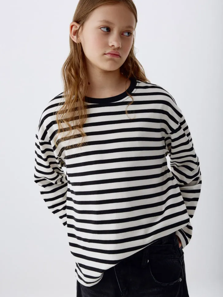 Базовый лонгслив в полоску для девочек, разноцветный, арт. 6315
