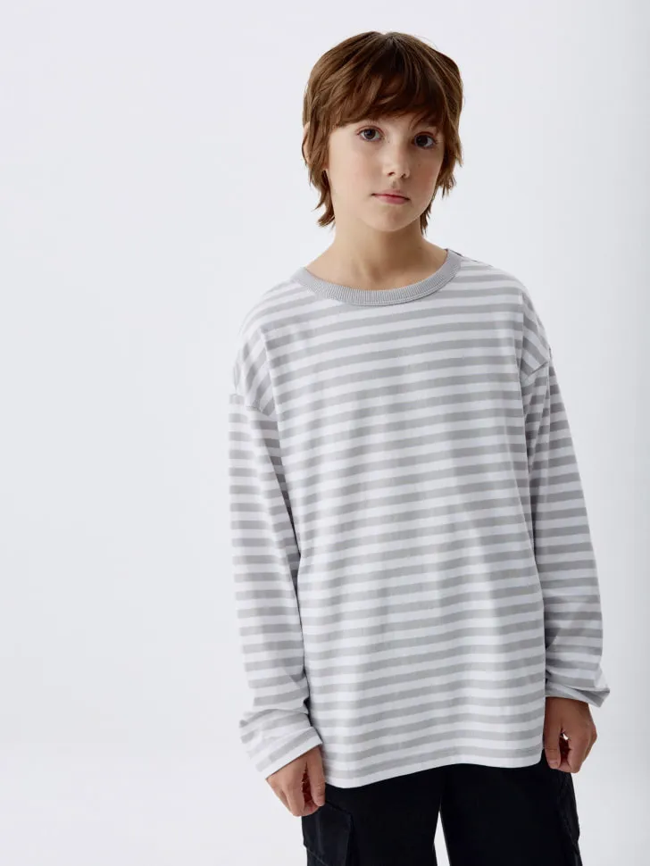 Базовый лонгслив в полоску детский, серый, арт. 6319