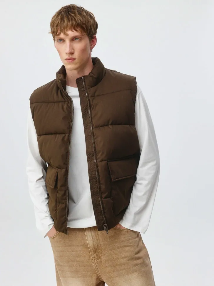 Стеганый жилет из твила, коричневый, арт. 6331