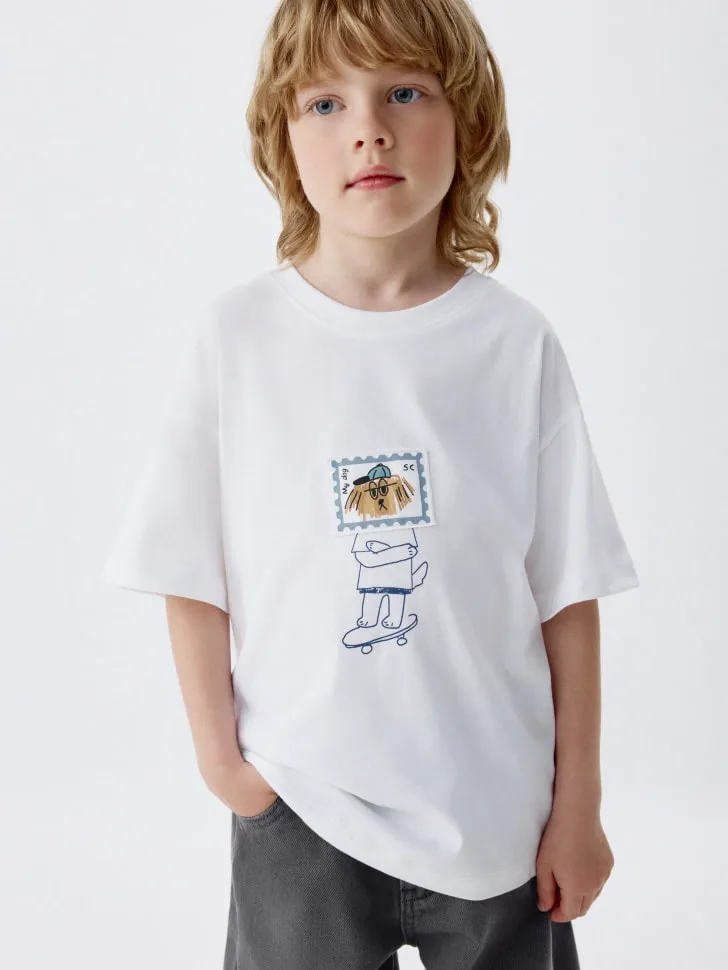 Футболка оверсайз с принтом для мальчиков, белый, арт. 6344