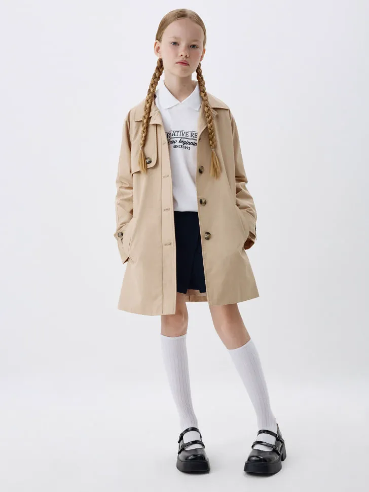 Классический тренч для девочек, бежевый, арт. 6346