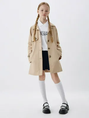 Классический тренч для девочек, бежевый, арт. 6346