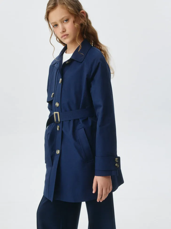Классический тренч для девочек, синий, арт. 6356