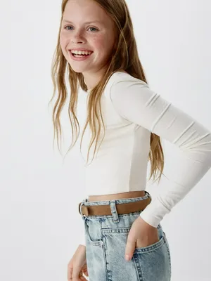 Базовый укороченный лонгслив для девочек, белый, арт. 6377