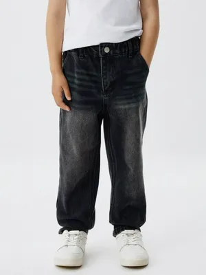 Джинсы Mom fit на резинке для девочек, серый, арт. 6379