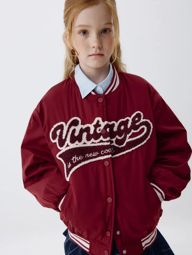 Бомбер в стиле преппи детский, бордовый, арт. 6388