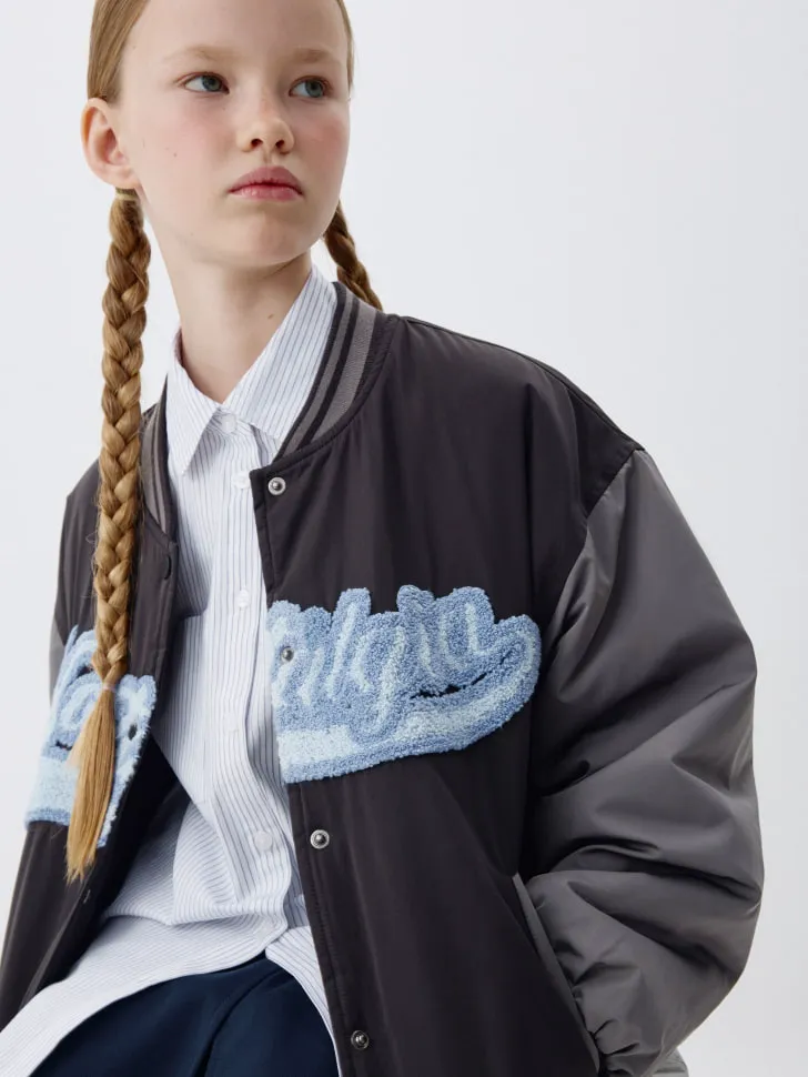 Детский бомбер в стиле преппи, серый, арт. 6389