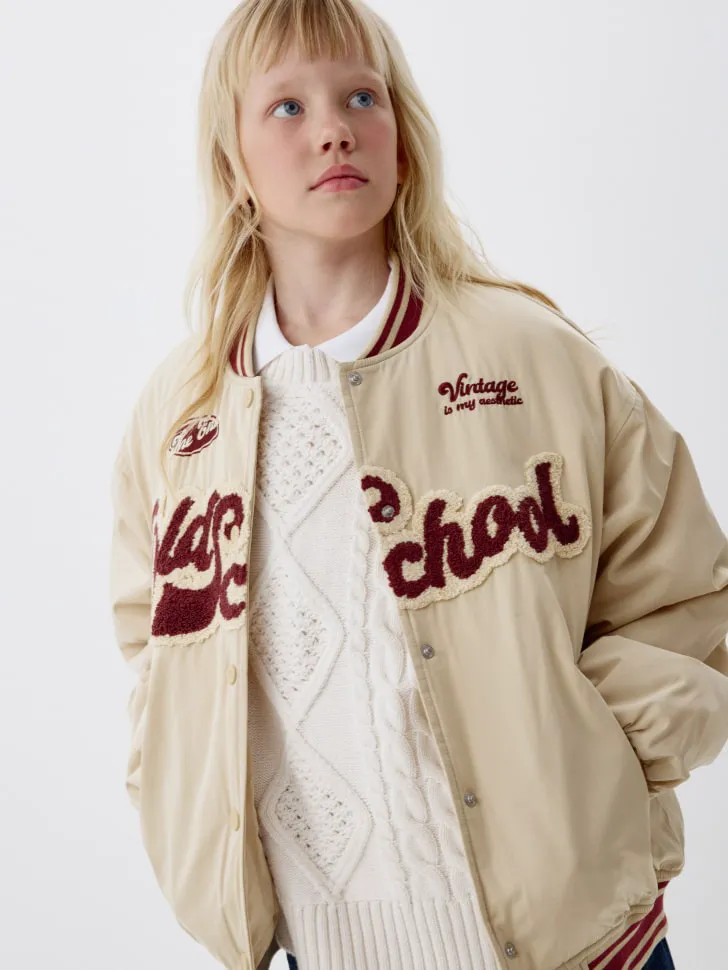 Бомбер в стиле преппи детский, бежевый, арт. 6398