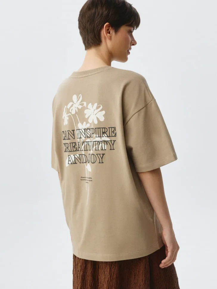 Футболка оверсайз с принтом, бежевый, арт. 6400