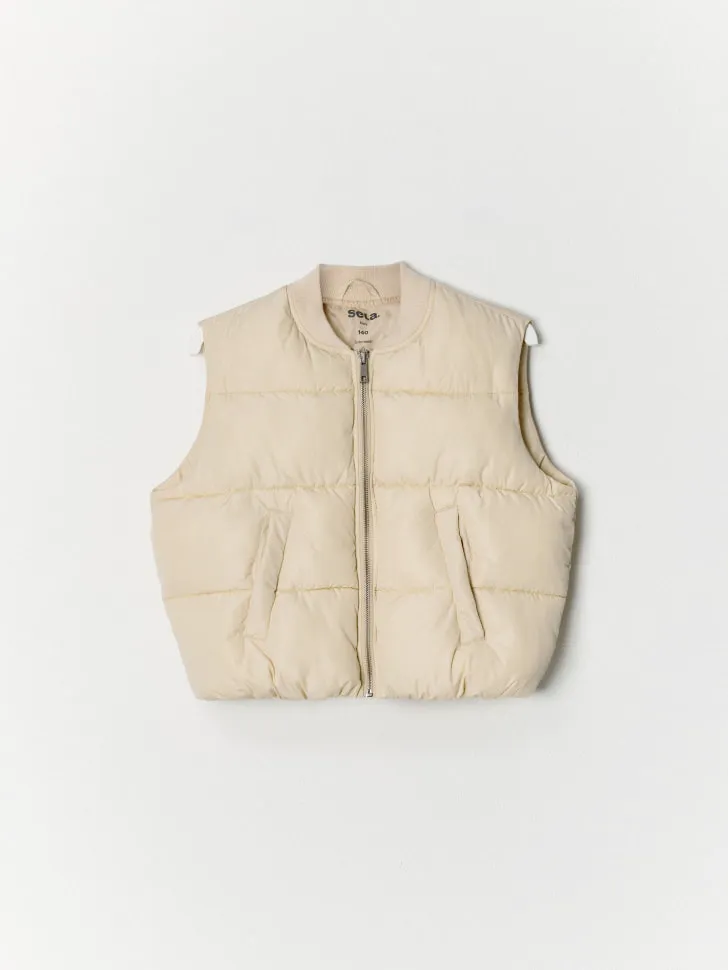 Утепленный дутый жилет для девочек, бежевый, арт. 6442