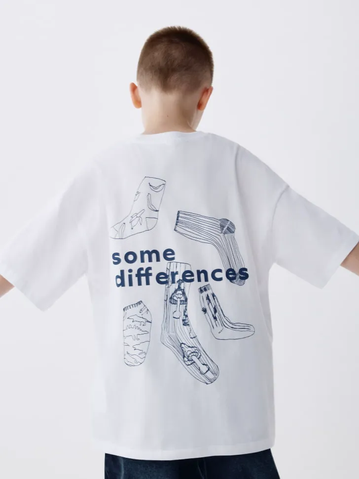 Футболка оверсайз с принтом для мальчиков, белый, арт. 6448