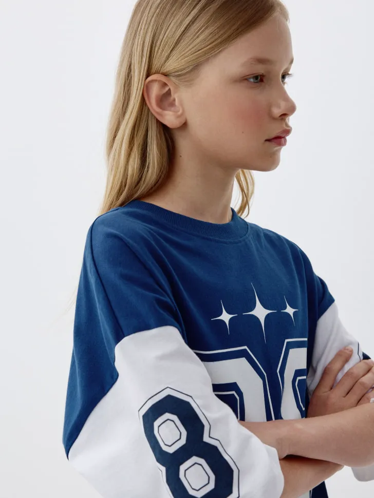 Футболка оверсайз в спортивном стиле для девочек, разноцветный, арт. 6457