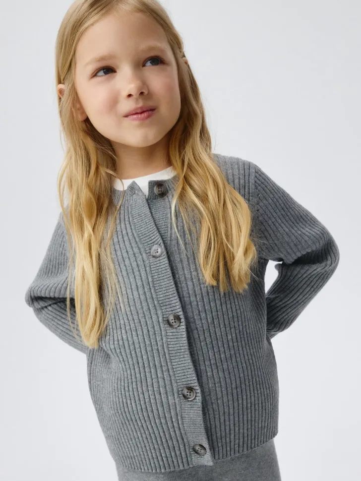 Базовый вязаный кардиган для девочек, серый, арт. 6458