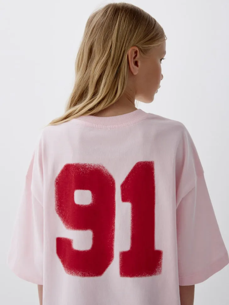 Футболка оверсайз для девочек, розовый, арт. 6461