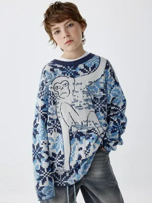 Вязаный джемпер оверсайз с принтом для мальчиков, разноцветный, арт. 6468