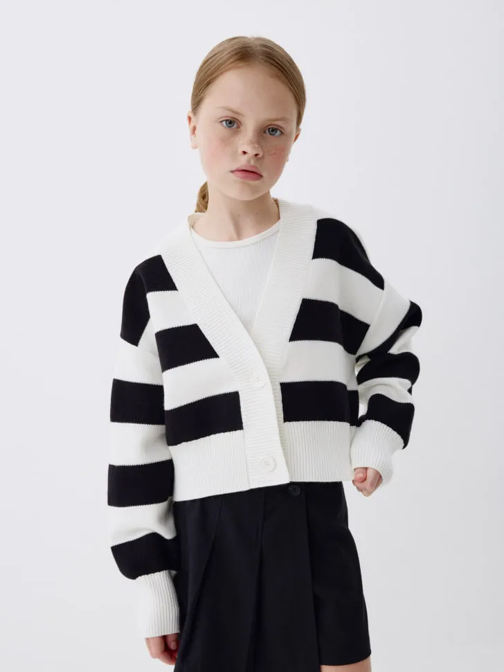 Вязаный кардиган в полоску для девочек, разноцветный, арт. 6482