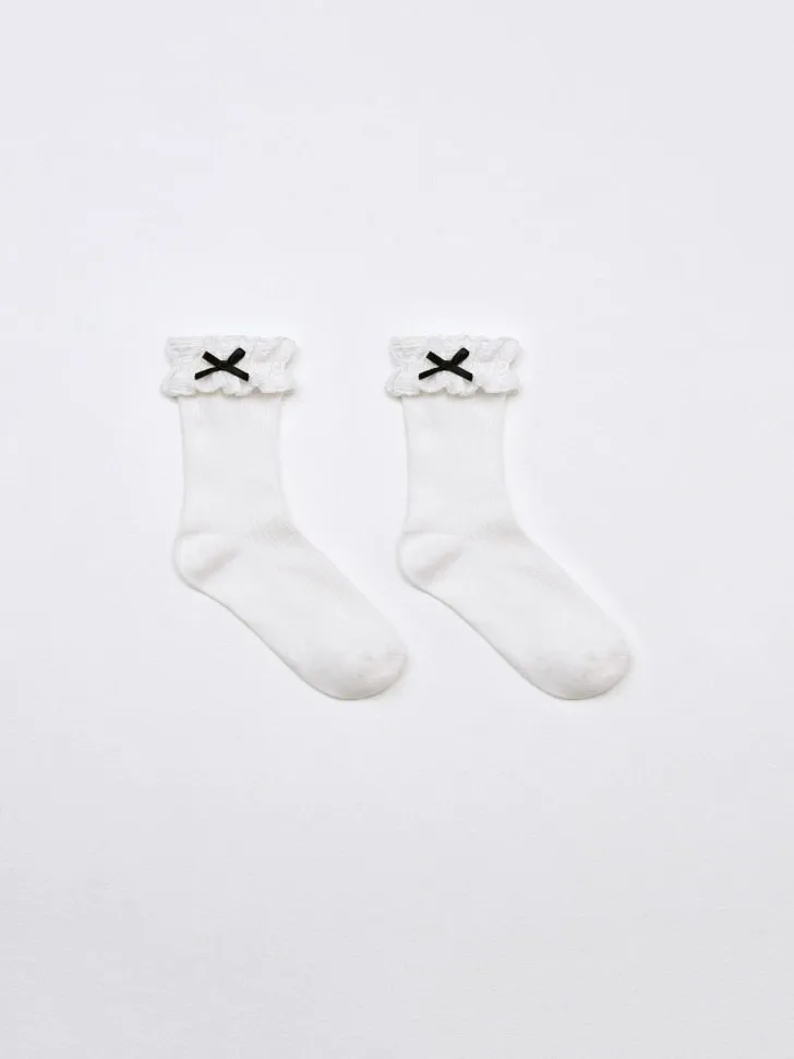 Носки с оборкой и бантиком для девочек, белый, арт. 6486