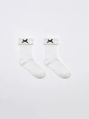 Носки с оборкой и бантиком для девочек, белый, арт. 6486