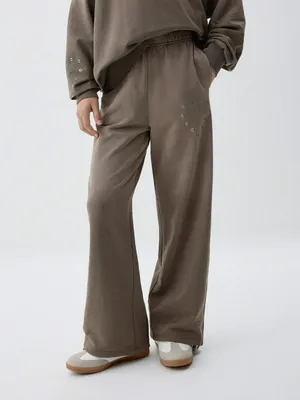 Широкие брюки с люверсами для девочек, коричневый, арт. 6492