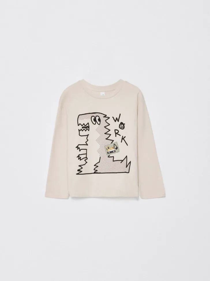Лонгслив с принтом для мальчиков, бежевый, арт. 6523