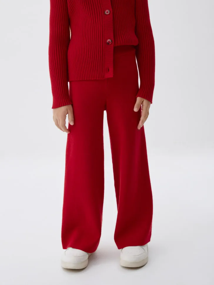 Широкие вязаные брюки для девочек, красный, арт. 6527