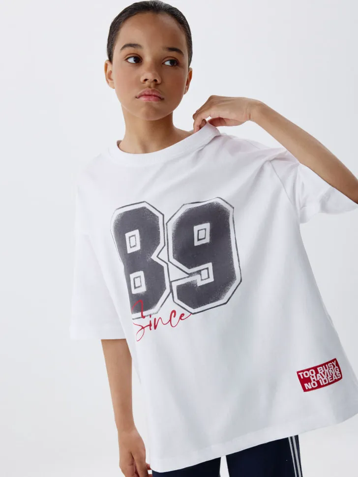 Футболка оверсайз в спортивном стиле для девочек, белый, арт. 6528