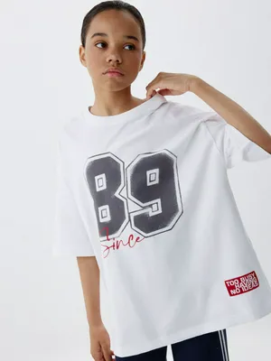 Футболка оверсайз в спортивном стиле для девочек, белый, арт. 6528