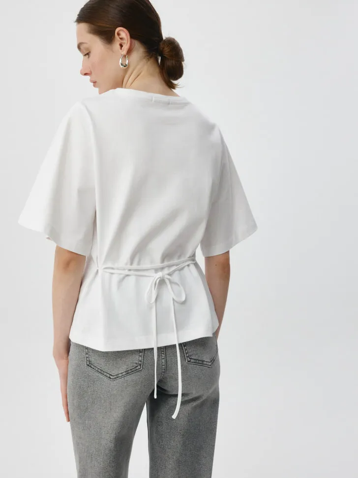 Футболка оверсайз с поясом, белый, арт. 6568