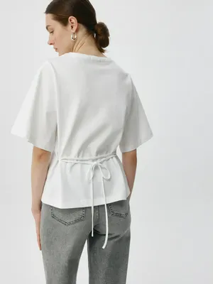 Футболка оверсайз с поясом, белый, арт. 6568