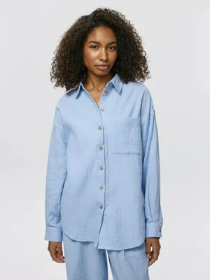 Оверсайз рубашка из муслина, голубой, арт. 6598