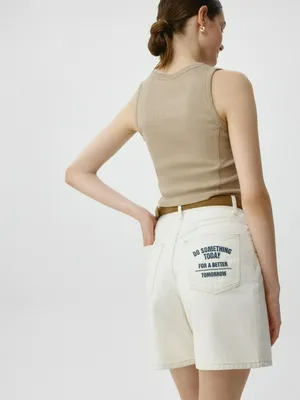 Джинсовые шорты Mom fit с принтом, бежевый, арт. 6639