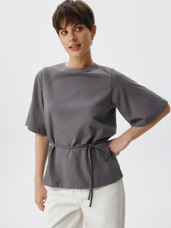 Футболка оверсайз с поясом, серый, арт. 6642