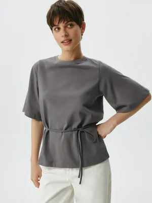 Футболка оверсайз с поясом, серый, арт. 6642