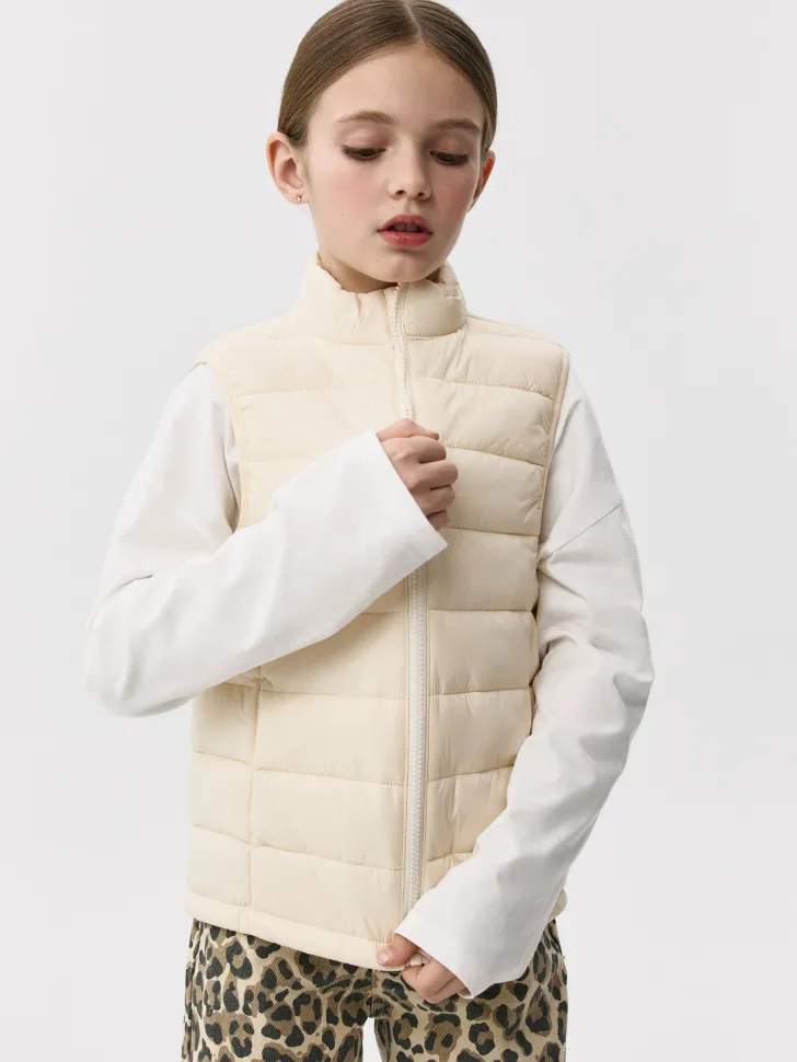 Базовый стеганый жилет для девочек, бежевый, арт. 6647