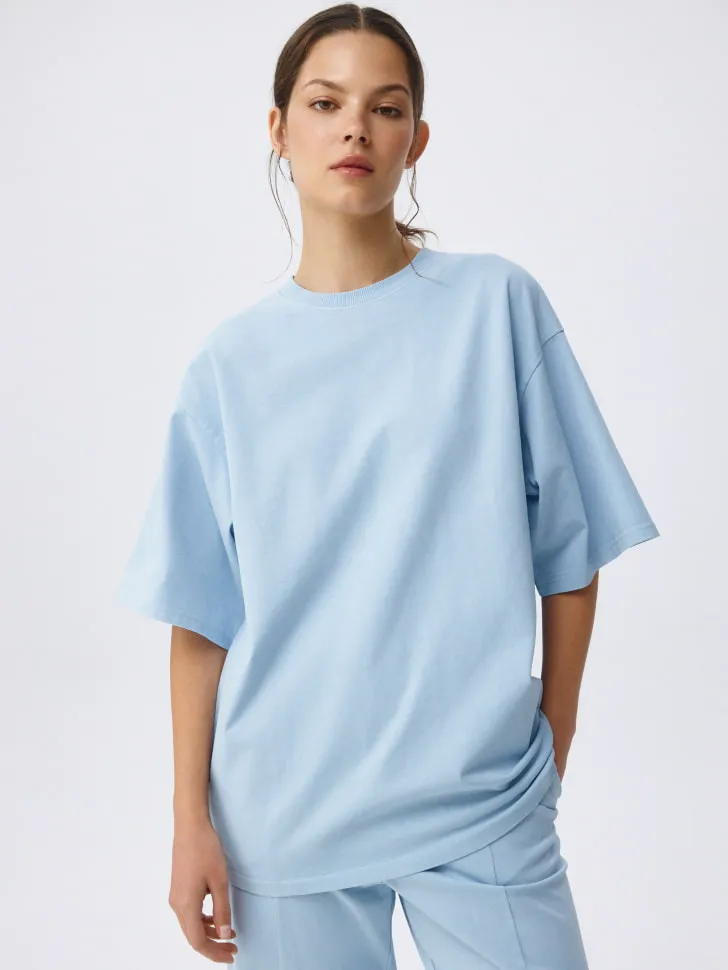 Футболка оверсайз с эффектом кислотной стирки, голубой, арт. 6699