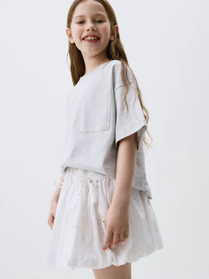 Базовая футболка с карманом для девочек, серый, арт. 6712