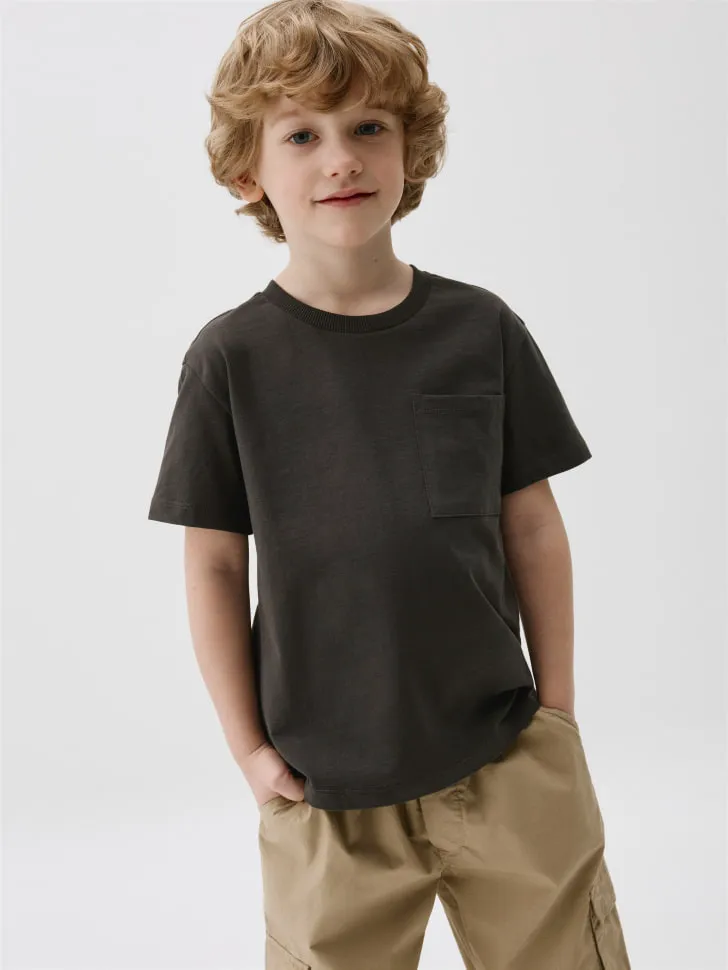 Базовая футболка с карманом детская, серый, арт. 6727