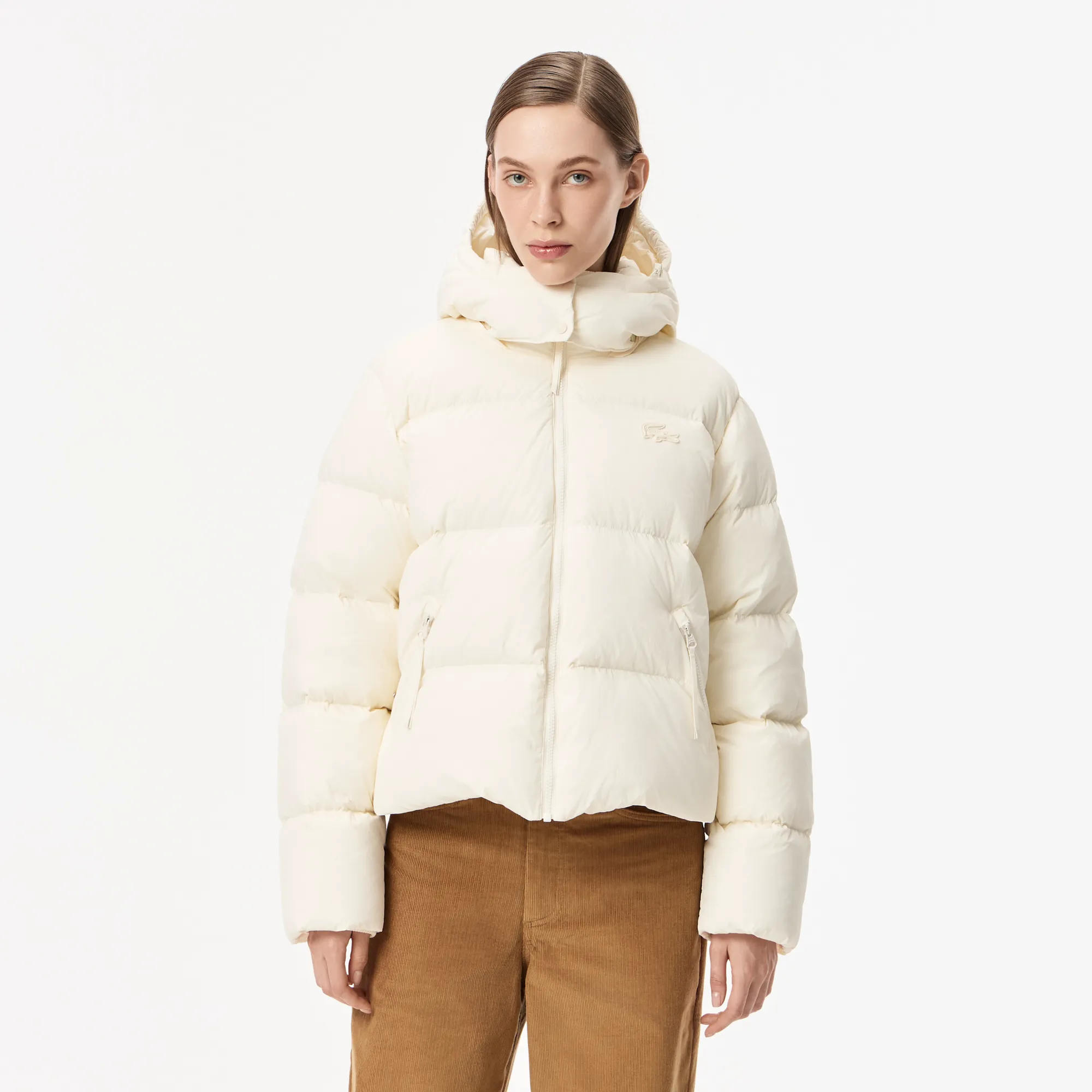 Женская короткая куртка Lacoste с капюшоном, белый, арт. bf3262