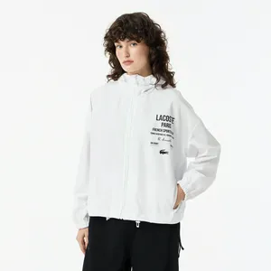 Женская укороченная куртка Lacoste на молнии с капюшоном, белый, арт. BF9824