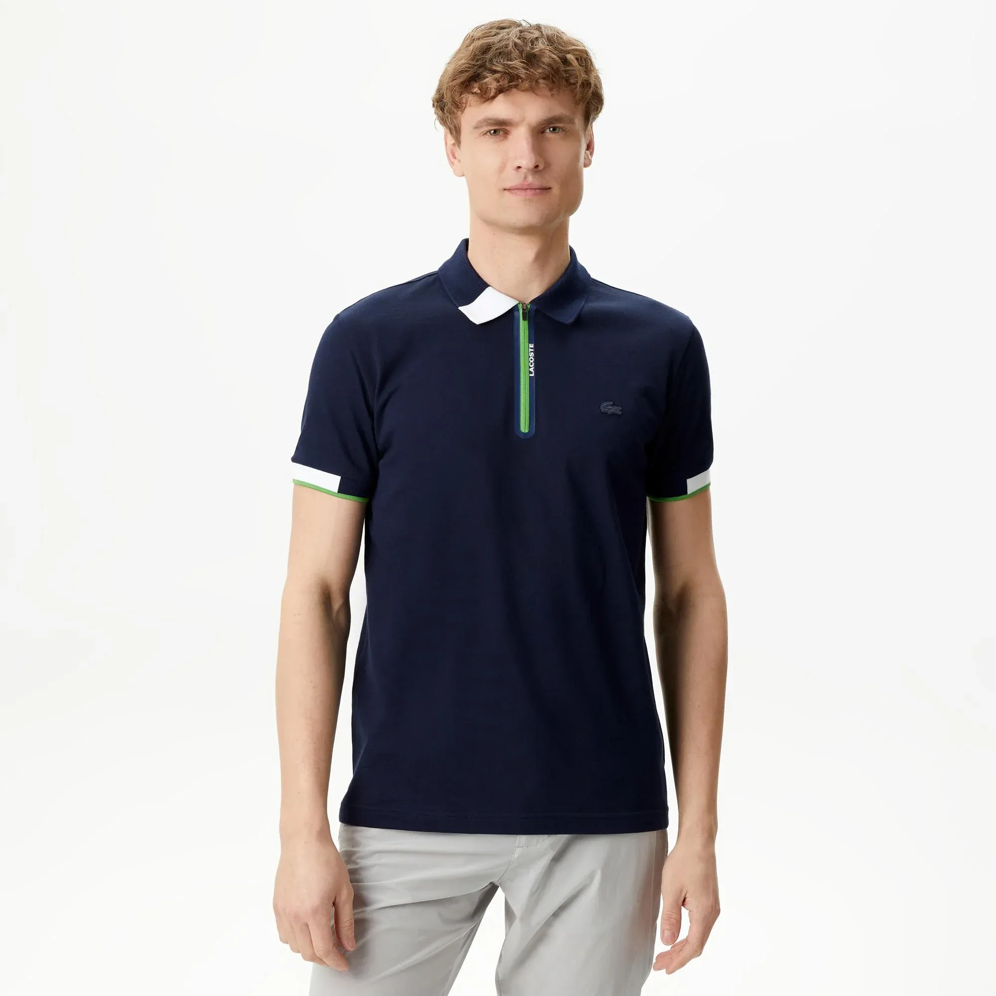 Мужское поло Lacoste на молнии, синий, арт. ph0404