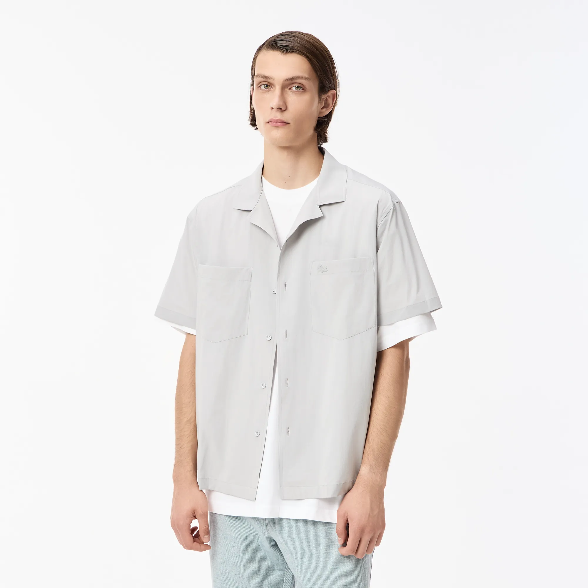 Мужская рубашка Lacoste Loose Fit с коротким рукавом, серый, арт. ch0428