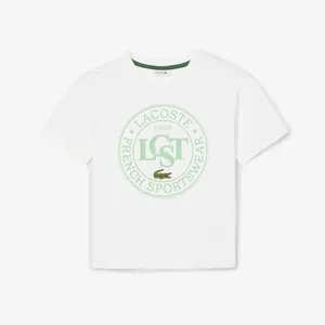Детская футболка Lacoste из хлопка с принтом, белый, арт. TJ2463