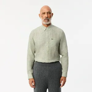 Мужская льняная рубашка Lacoste в полоску, хаки, арт. CH6985
