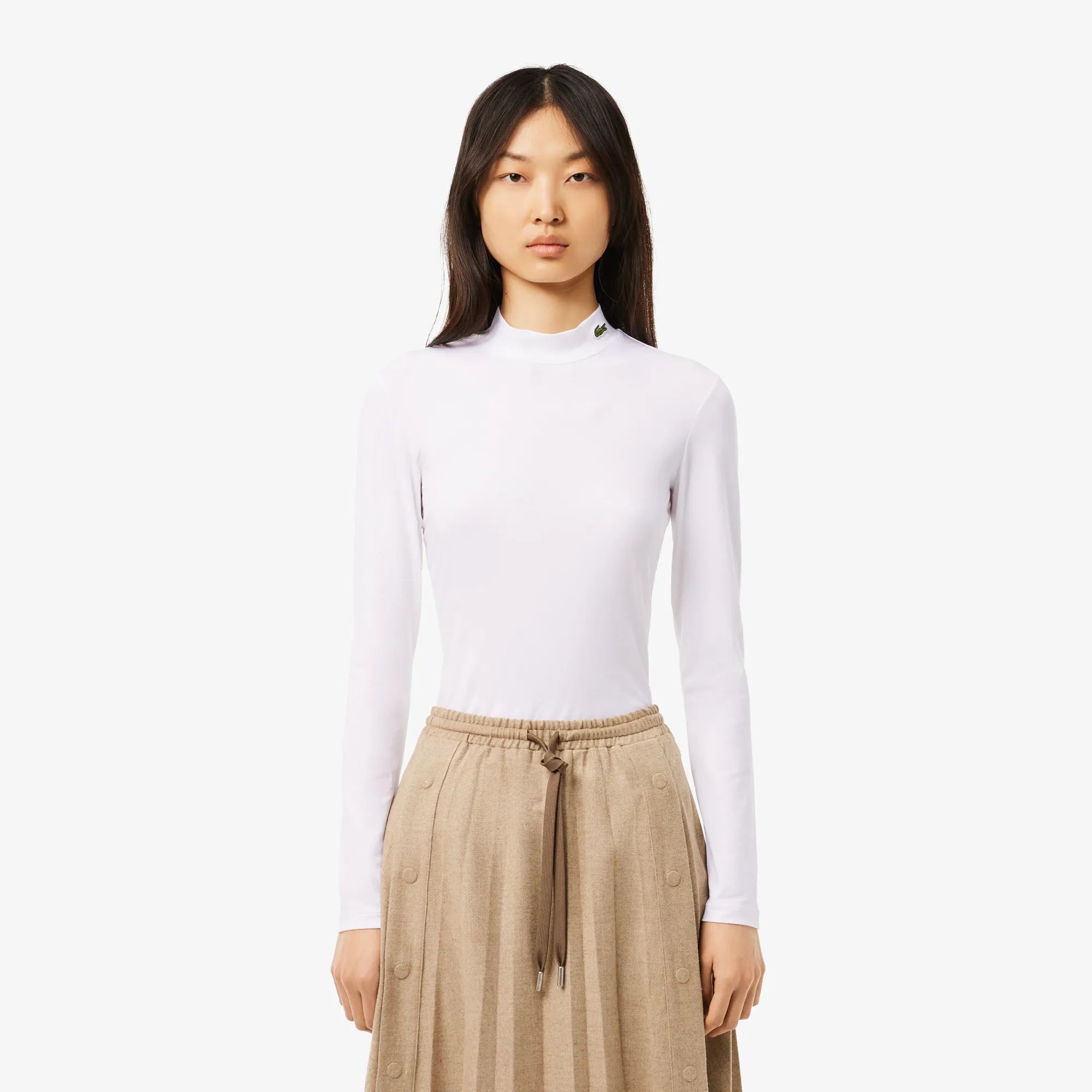 Женский лонгслив Lacoste Slim Fit, белый, арт. tf2675