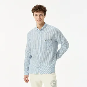 Мужская льняная рубашка Lacoste в полоску, синий, арт. CH6985