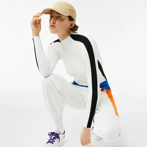 Женский бесшовный свитер Lacoste с контрастными полосами, белый, арт. AF9553