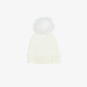 Хлопковая вязаная шапка Lacoste с помпоном